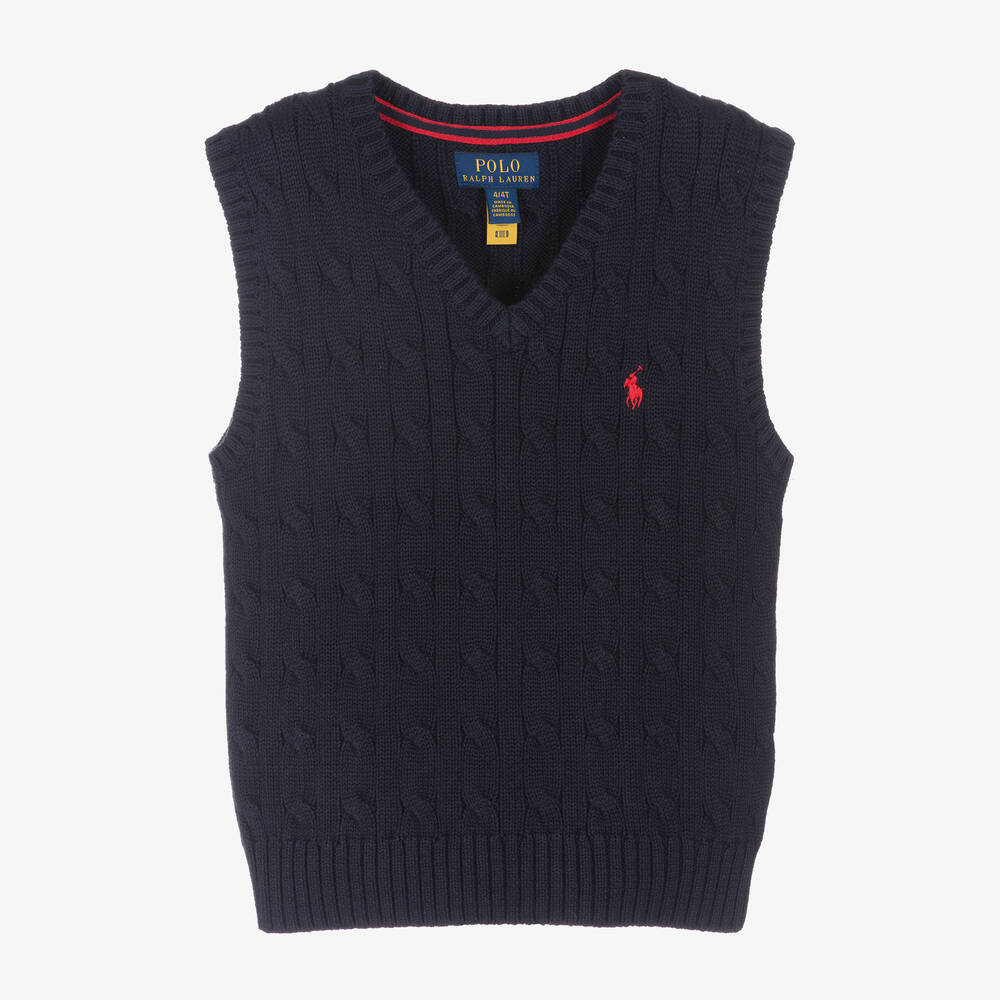 Polo Ralph Lauren Pull sans manches bleu maille torsad e Gar on