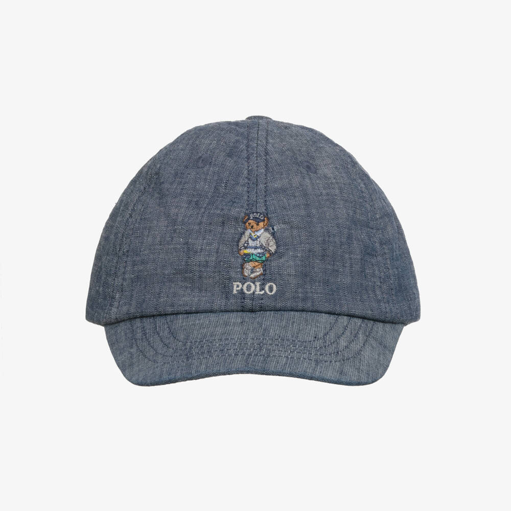 Ralph Lauren-Boys Blue Chambray Polo Bear Cap | Childrensalon Outlet