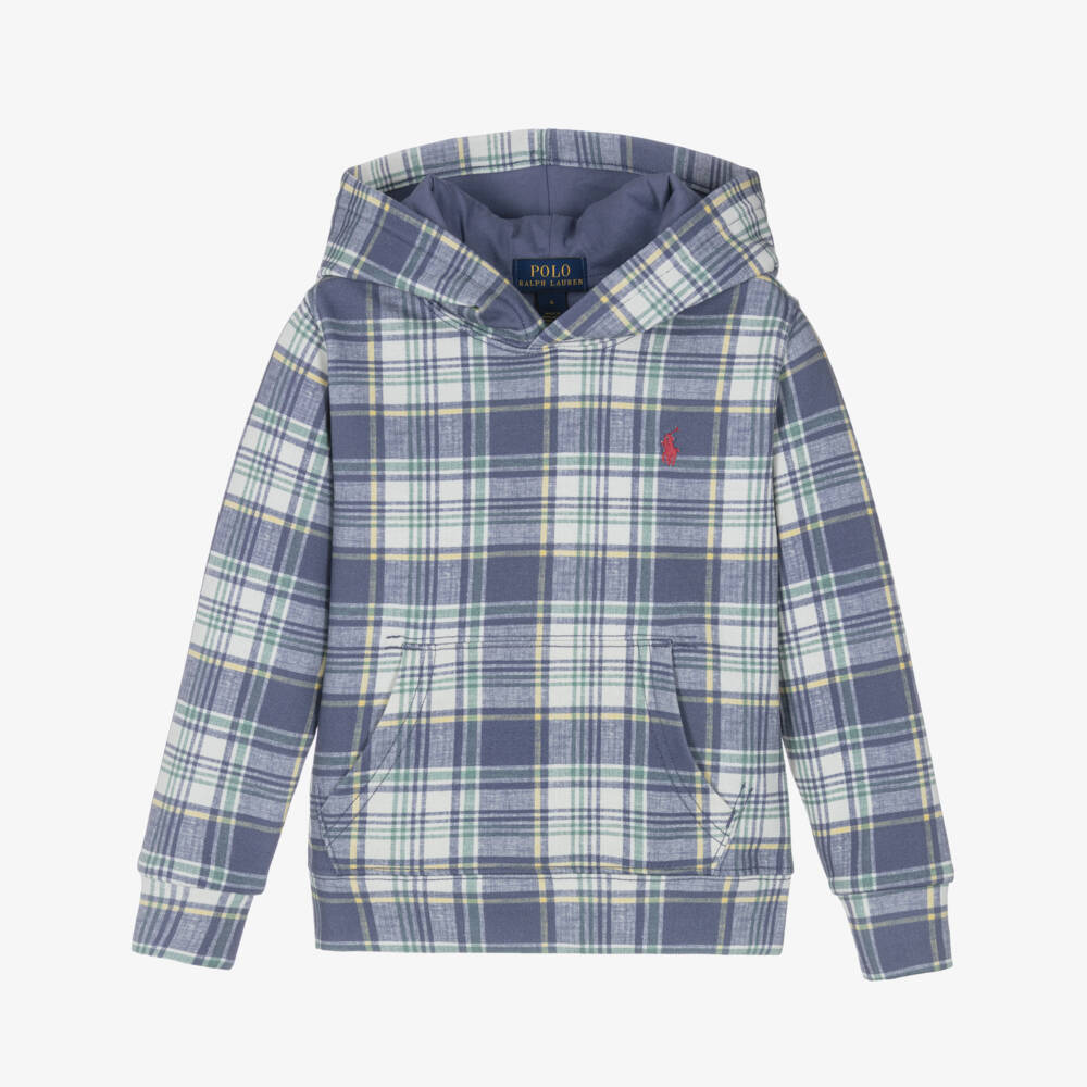 Ralph Lauren-Boys Blue Check Cotton Hoodie | Childrensalon Outlet