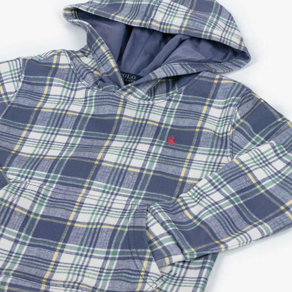 Ralph Lauren-Boys Blue Check Cotton Hoodie | Childrensalon Outlet