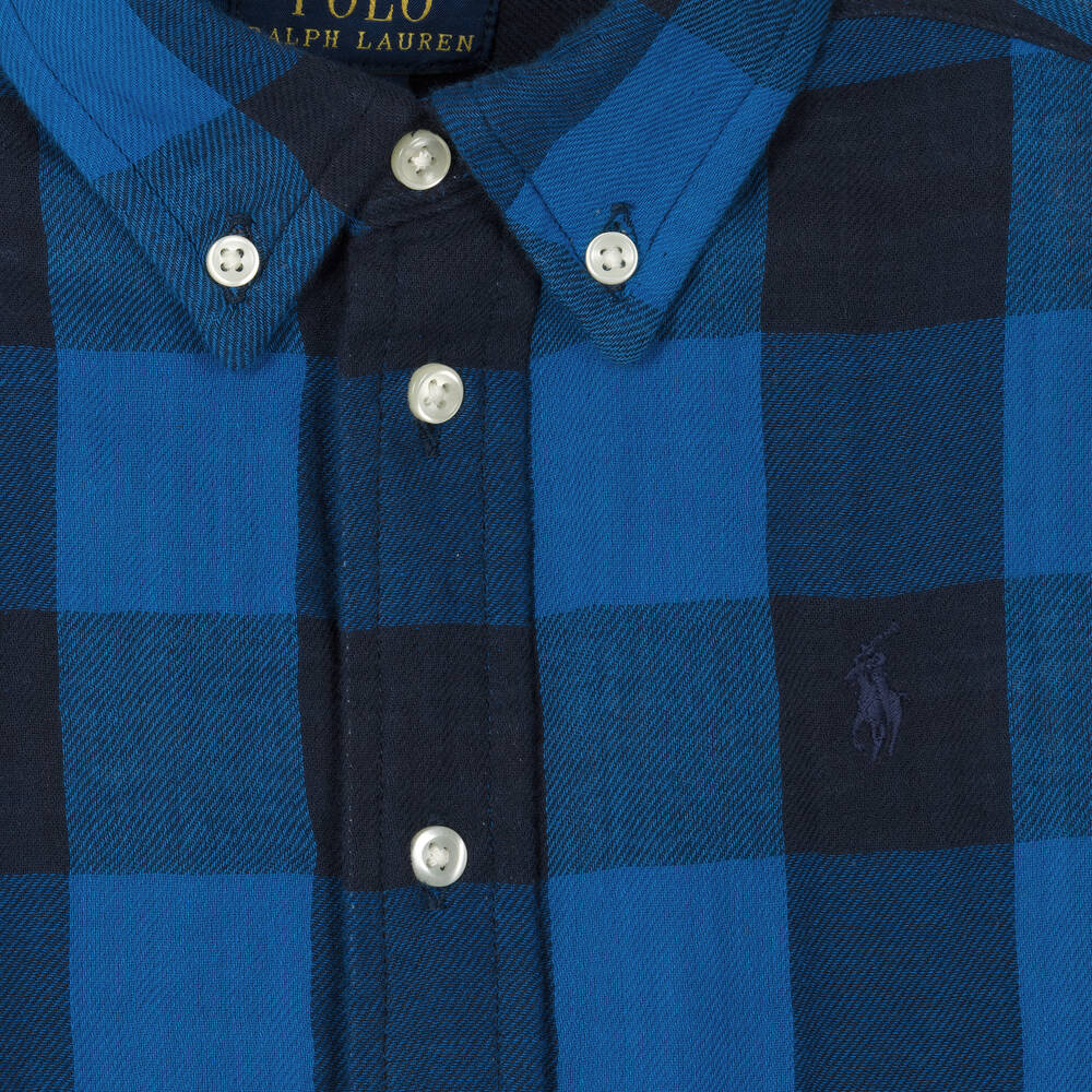 Ralph Lauren-قميص قطن تويل كاروهات لون أزرق للأولاد | Childrensalon Outlet