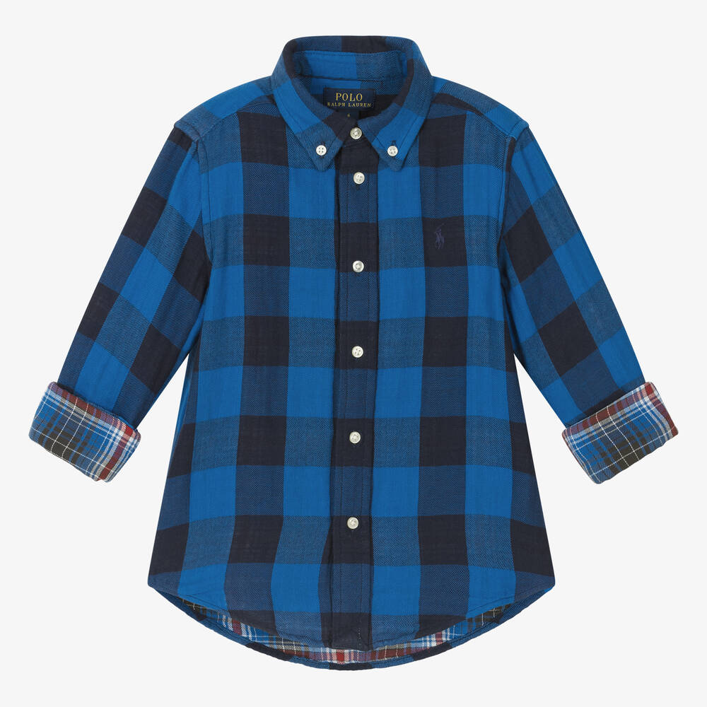 Ralph Lauren-قميص قطن تويل كاروهات لون أزرق للأولاد | Childrensalon Outlet