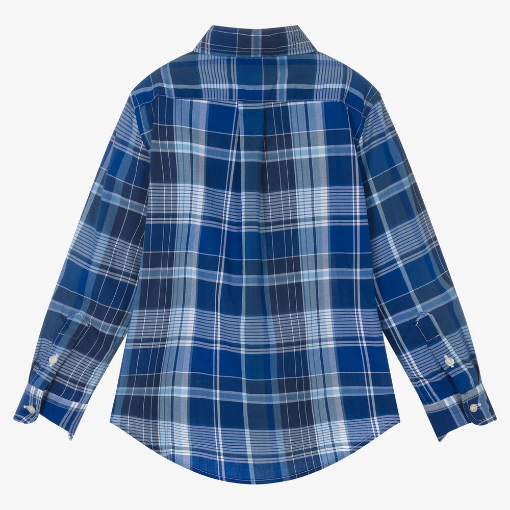 Ralph Lauren-Boys Blue Check Cotton Shirt | Childrensalon Outlet