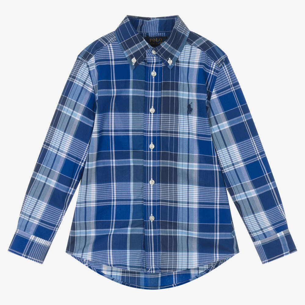 Ralph Lauren - Boys Blue Check Cotton Shirt | Childrensalon