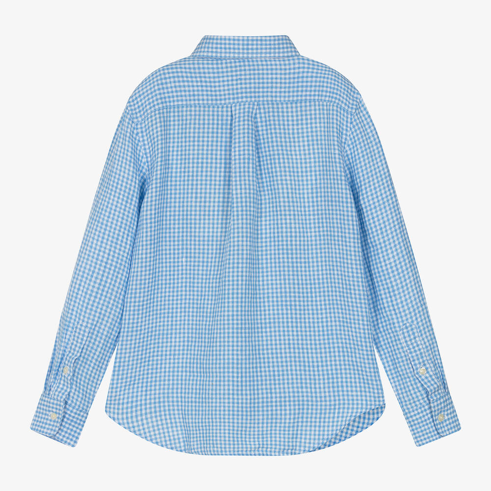 Ralph Lauren-Boys Blue Check Linen Shirt | Childrensalon Outlet