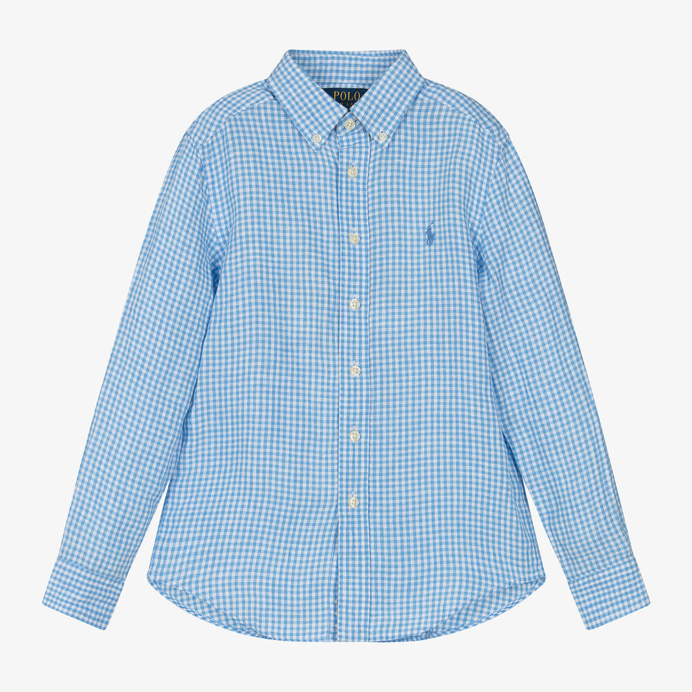 Ralph Lauren-قميص كتان كاروهات لون أزرق وأبيض للأولاد | Childrensalon Outlet