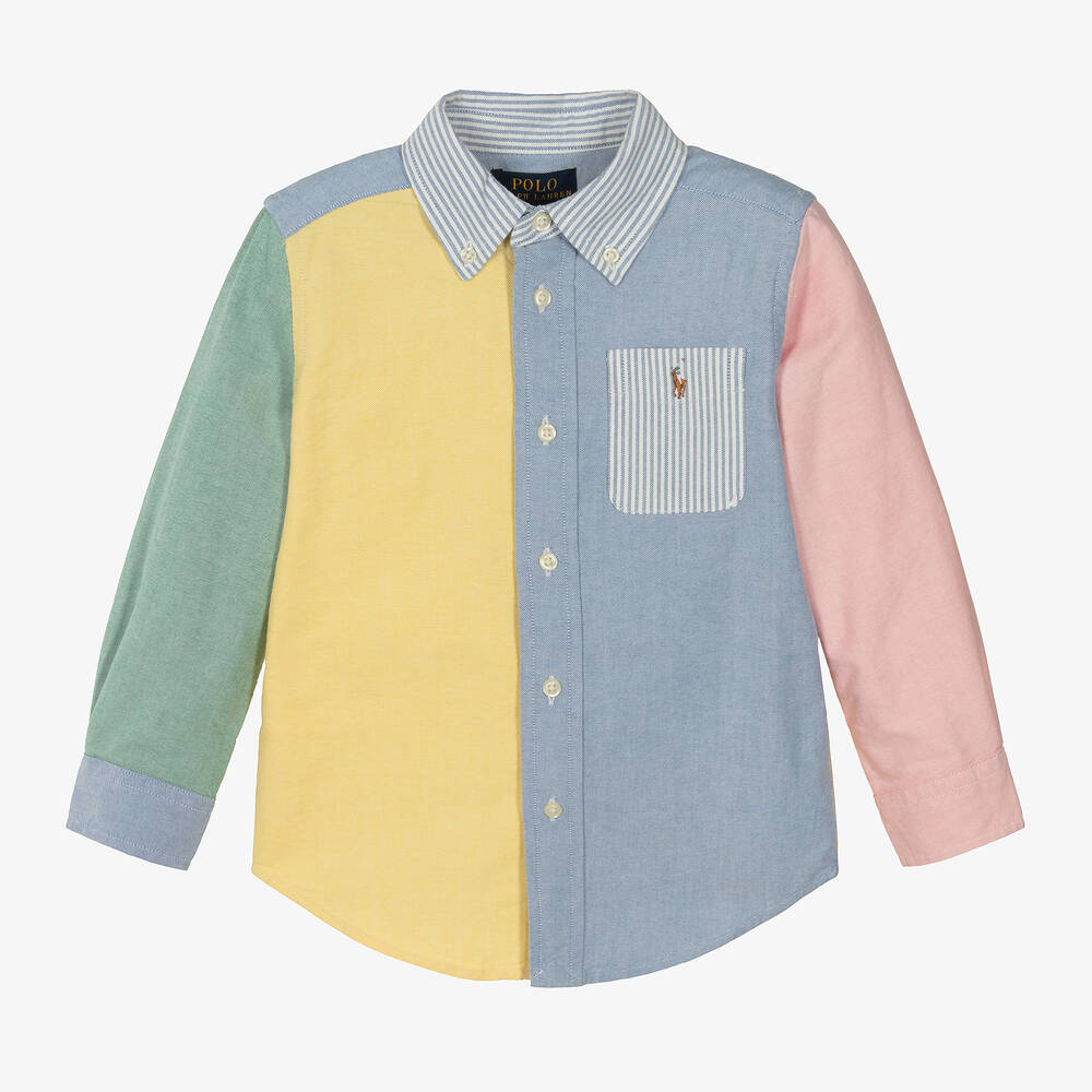 Boys Blue Colourblock Cotton Pony Shirt
