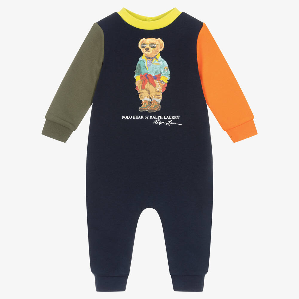 Ralph Lauren - Boys Blue Colourblock Logo Babysuit | Childrensalon