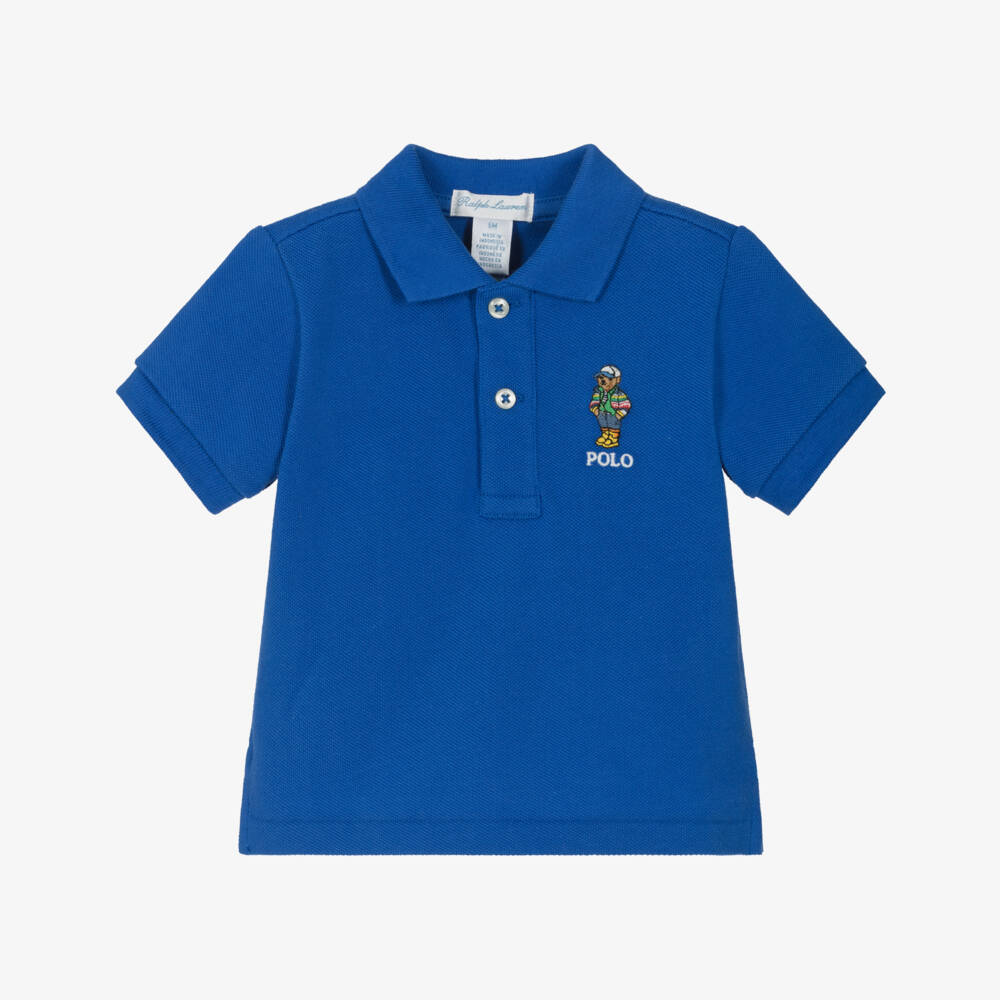 Ralph Lauren-Рубашка поло из синего хлопка с медведем для мальчиков | Childrensalon Outlet