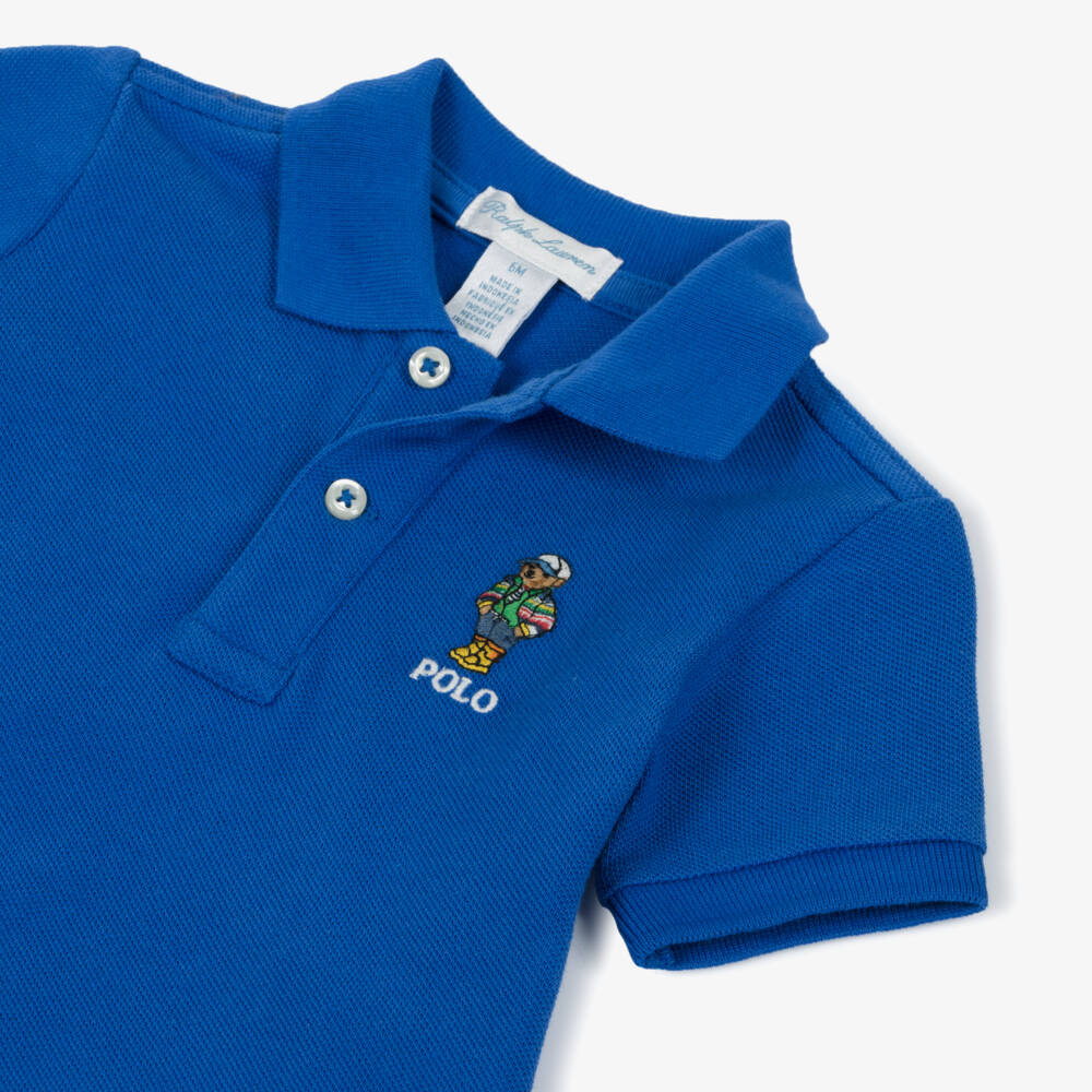 Ralph Lauren-Boys Blue Cotton Bear Polo Top | Childrensalon Outlet