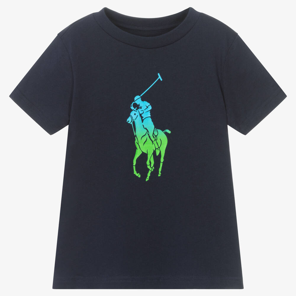 Polo Ralph Lauren - T-shirt bleu coton Big Pony garçon | Childrensalon