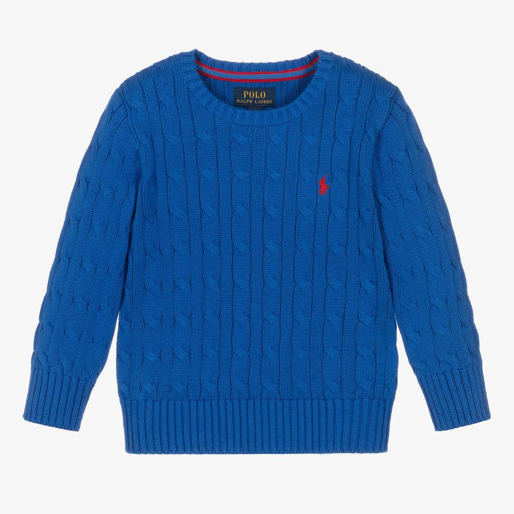 Ralph Lauren - Blauer Baumwollpulli mit Zopfmuster | Childrensalon