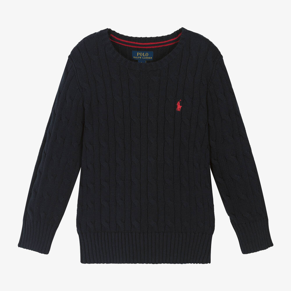 Ralph Lauren Boys Blue Cotton Cable Knit Sweater Childrensalon Outlet