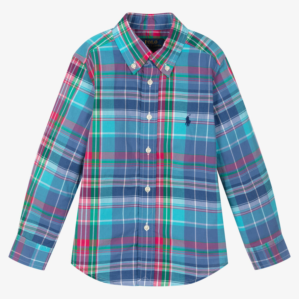 Polo Ralph Lauren - Boys Blue Cotton Check Shirt | Childrensalon