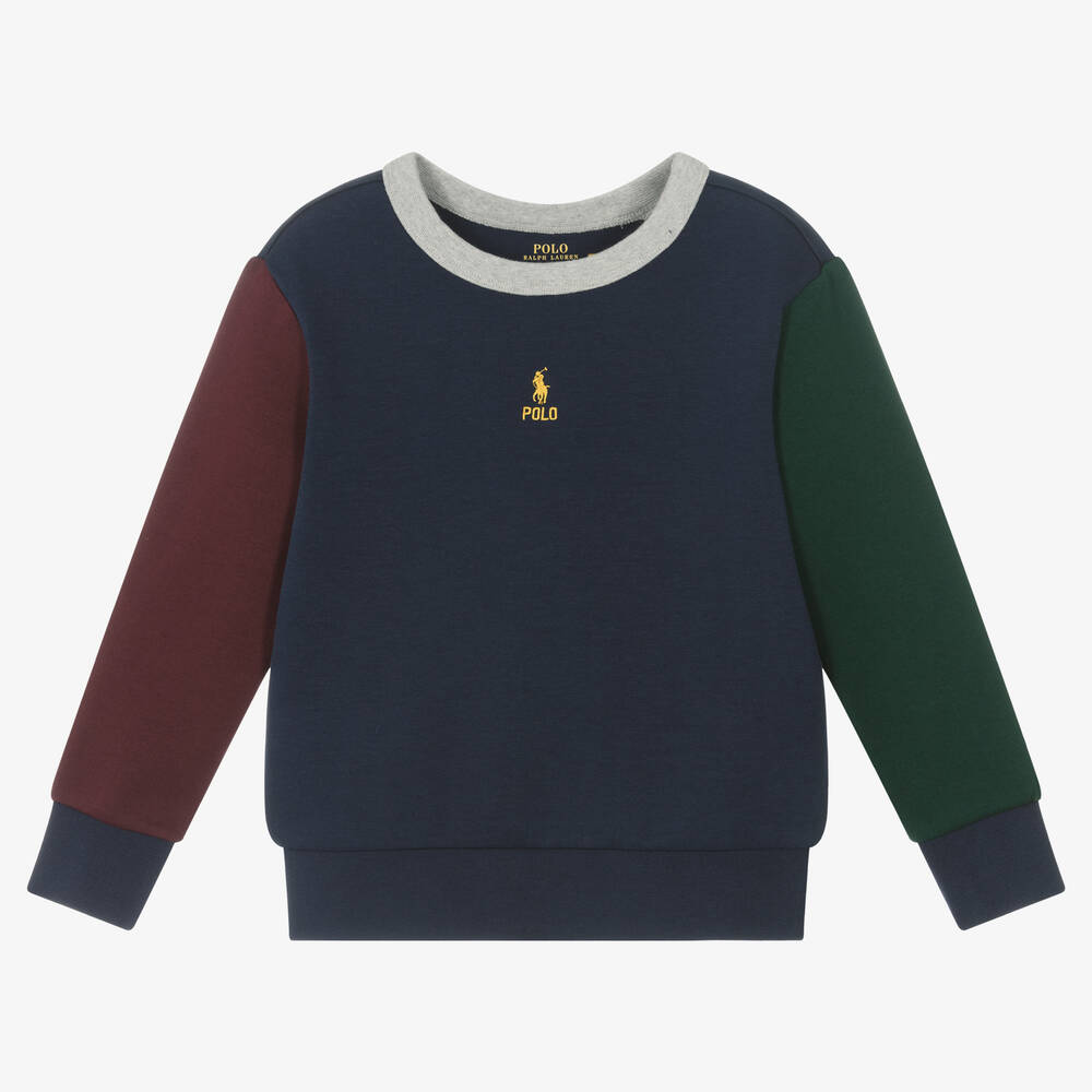 Ralph Lauren - Boys Blue Cotton Colourblock Sweatshirt | Childrensalon
