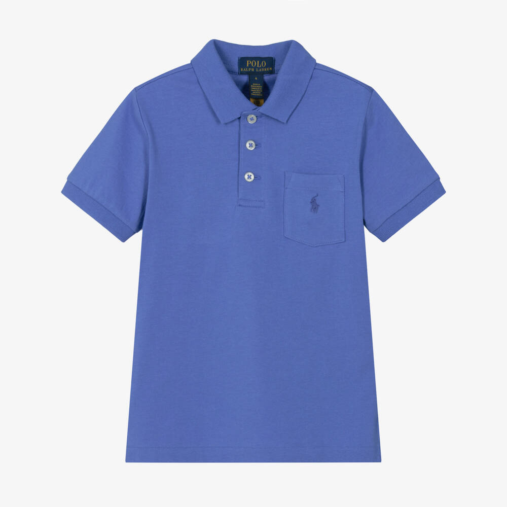 Ralph Lauren-Boys Blue Cotton Jersey Pocket Polo Shirt | Childrensalon Outlet