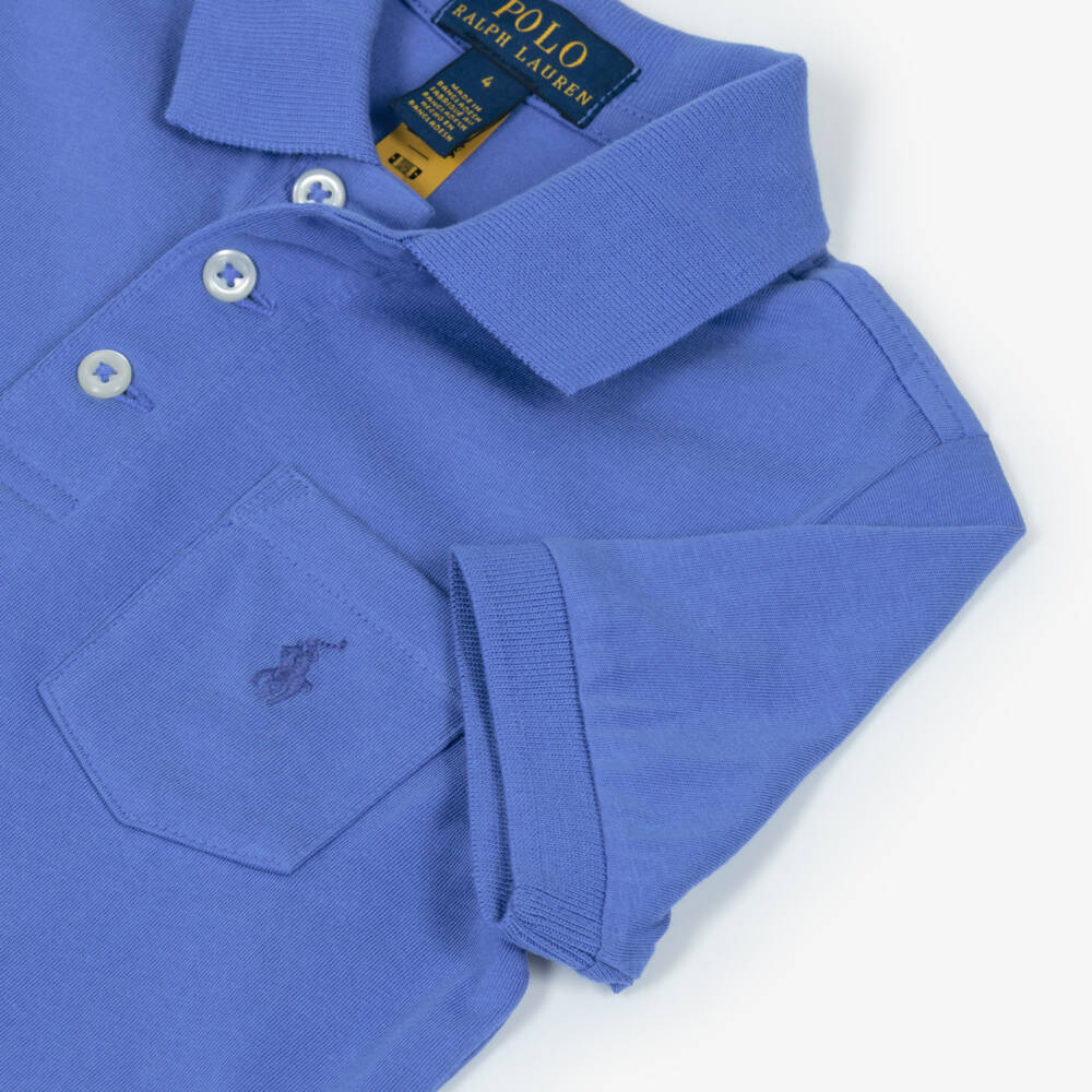 Ralph Lauren-Boys Blue Cotton Jersey Pocket Polo Shirt | Childrensalon Outlet