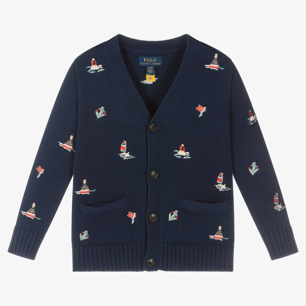 Polo Ralph Lauren - Cardigan bleu en maille de coton | Childrensalon