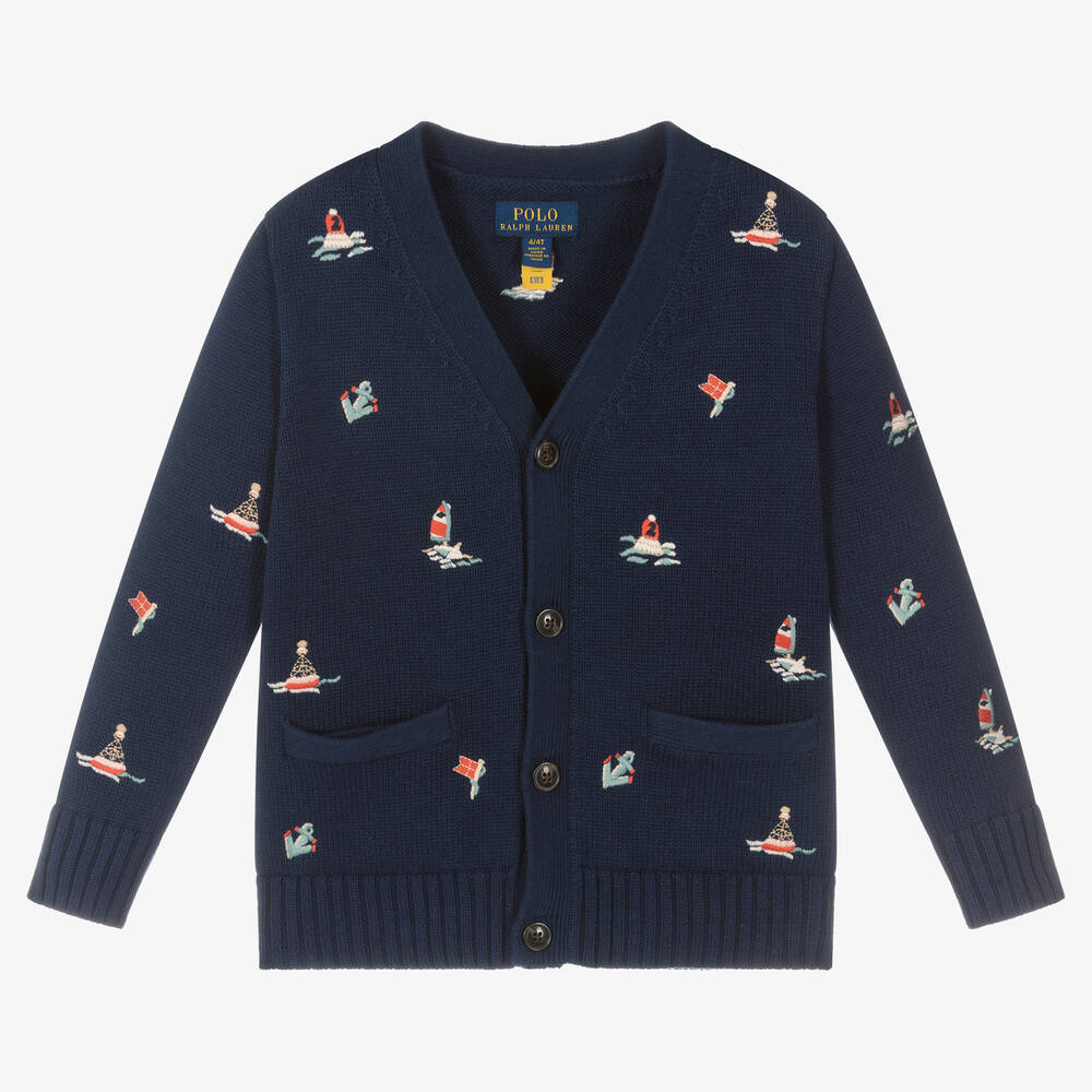 Polo Ralph Lauren - Boys Blue Cotton Knit Cardigan | Childrensalon