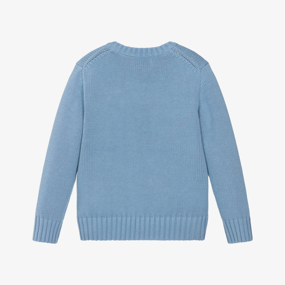 Ralph Lauren-Boys Blue Cotton Knit Pony Logo Sweater | Childrensalon Outlet