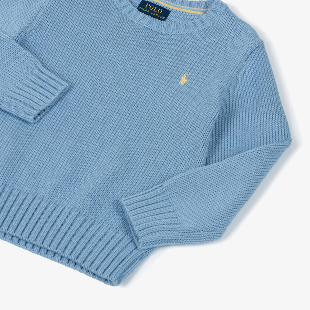 Ralph Lauren-Boys Blue Cotton Knit Pony Logo Sweater | Childrensalon Outlet