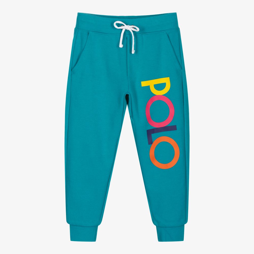 Ralph Lauren - Boys Blue Cotton Logo Joggers | Childrensalon