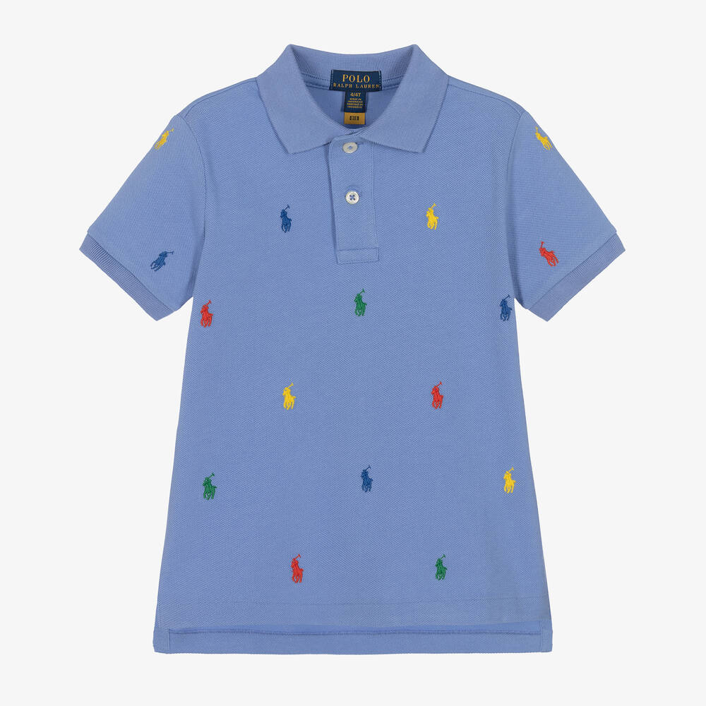 Polo Ralph Lauren - Boys Blue Cotton Logo Polo Shirt | Childrensalon