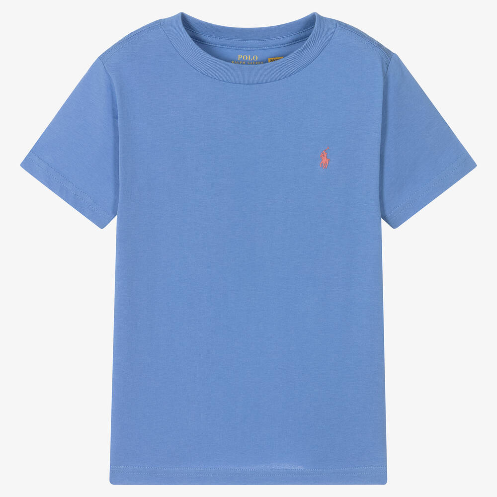 Polo Ralph Lauren - Boys Blue Cotton Logo T-Shirt | Childrensalon