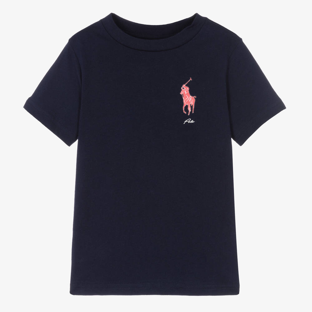 Polo Ralph Lauren - Boys Blue Cotton Logo T-Shirt | Childrensalon