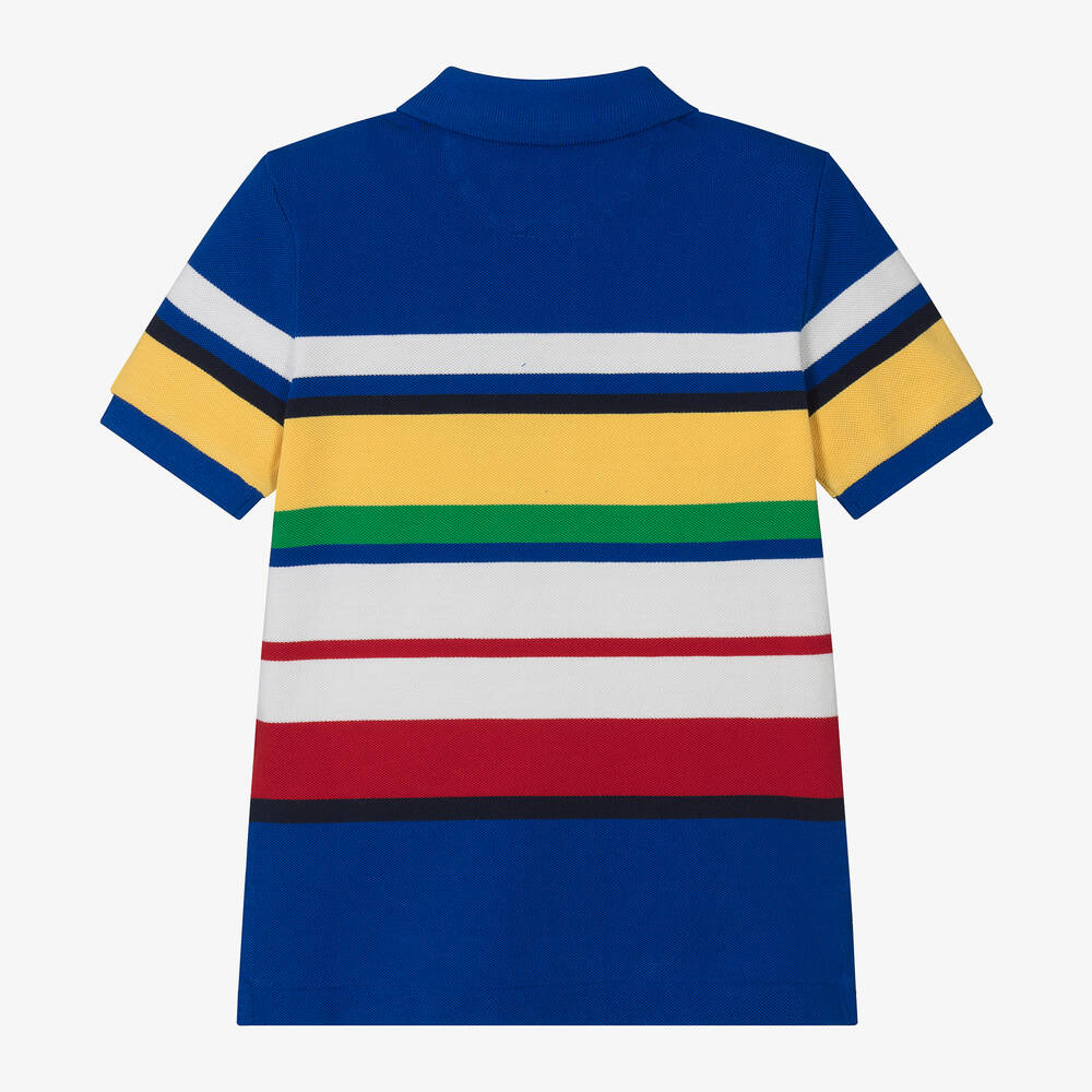 Ralph Lauren Boys Blue Cotton Multi Stripe Polo Shirt Childrensalon Outlet