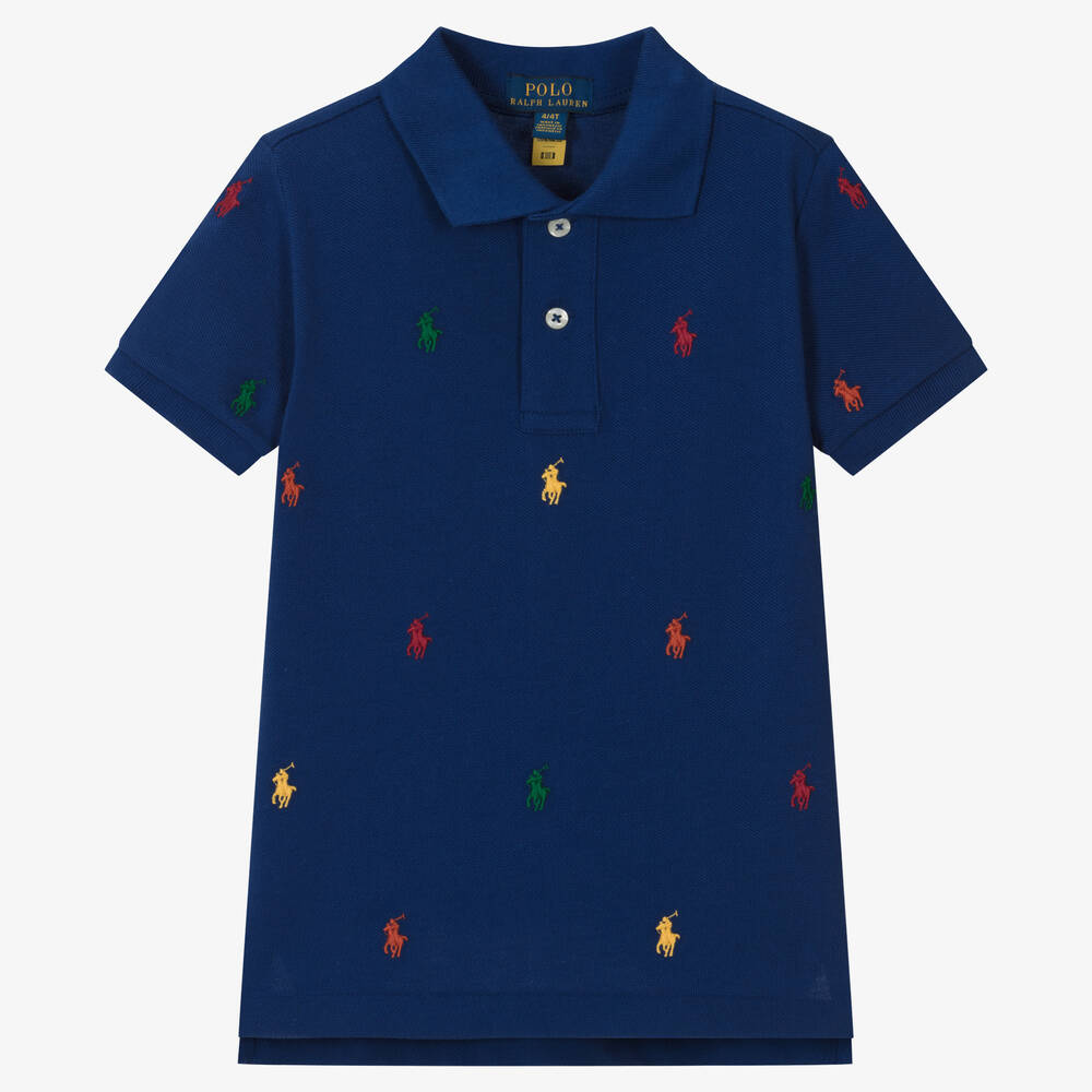 Ralph Lauren - Boys Blue Cotton Piqué Polo Shirt | Childrensalon