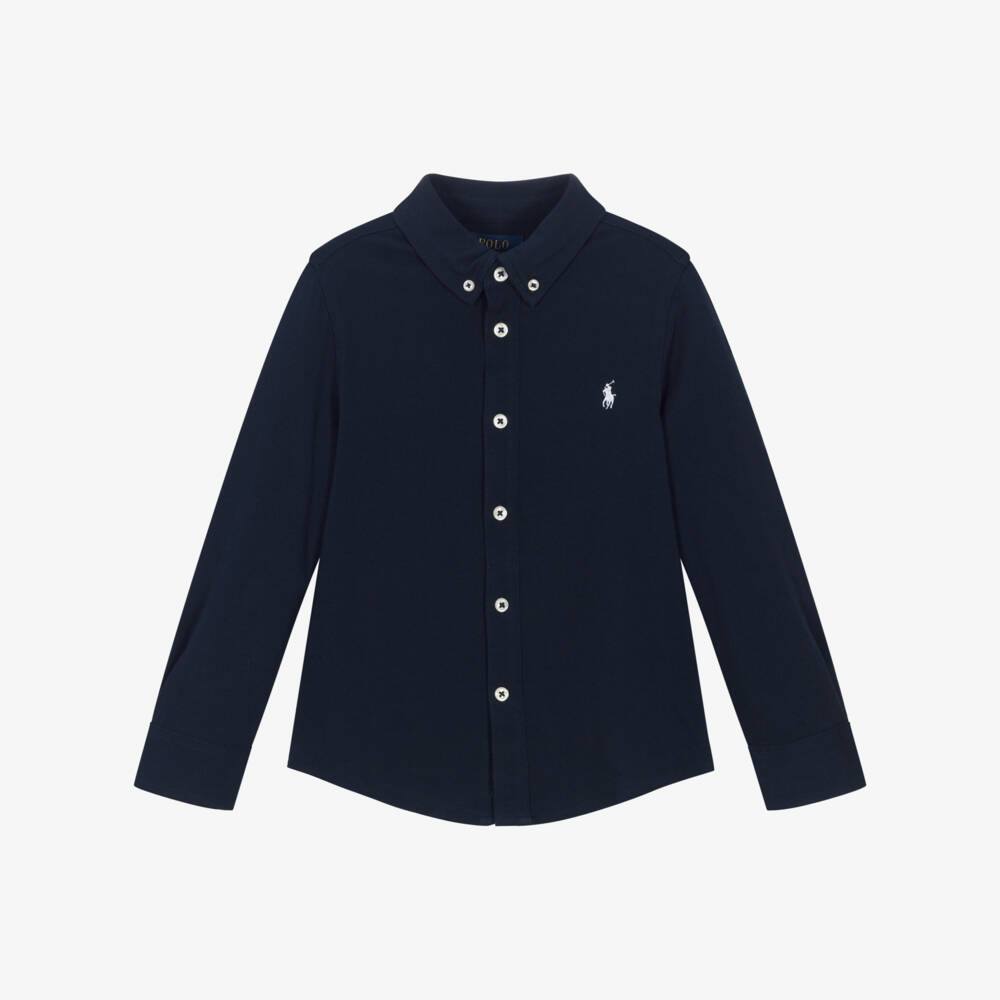 Ralph Lauren-Boys Blue Cotton Piqué Shirt | Childrensalon Outlet