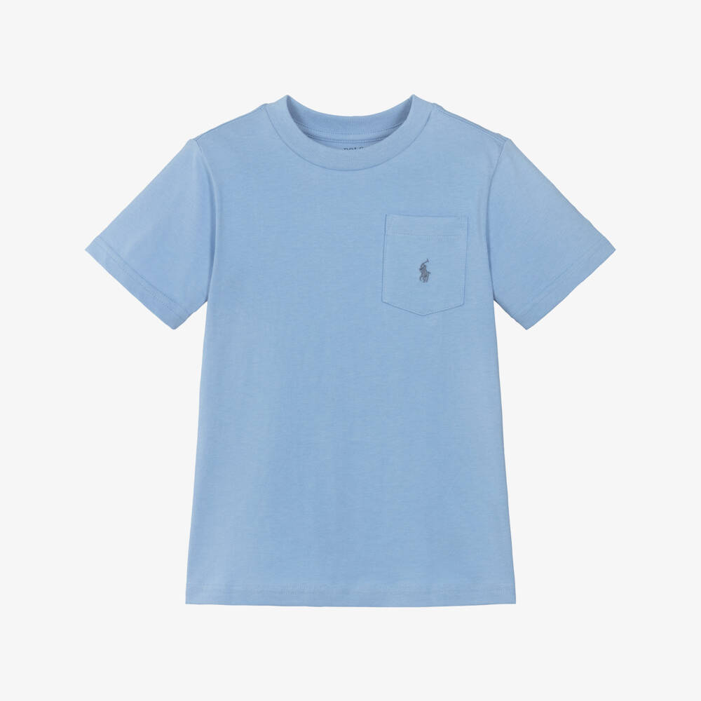 Ralph Lauren-Boys Blue Cotton Pocket with Pony Logo T-Shirt | Childrensalon Outlet