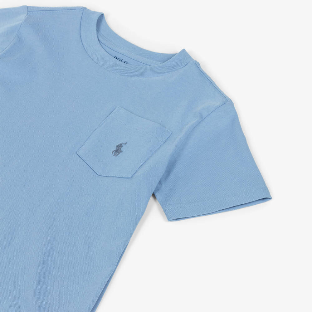 Ralph Lauren-Boys Blue Cotton Pocket with Pony Logo T-Shirt | Childrensalon Outlet