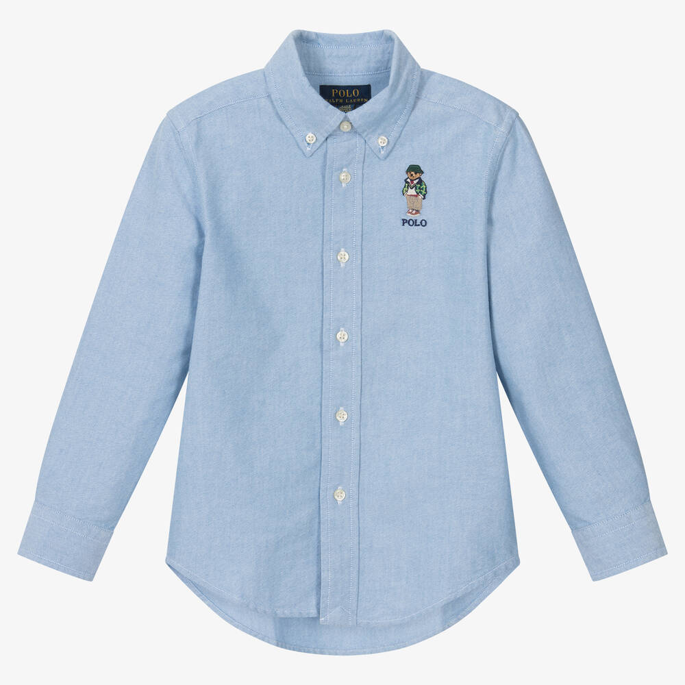 Ralph Lauren Boys Blue Cotton Polo Bear Shirt Childrensalon Outlet