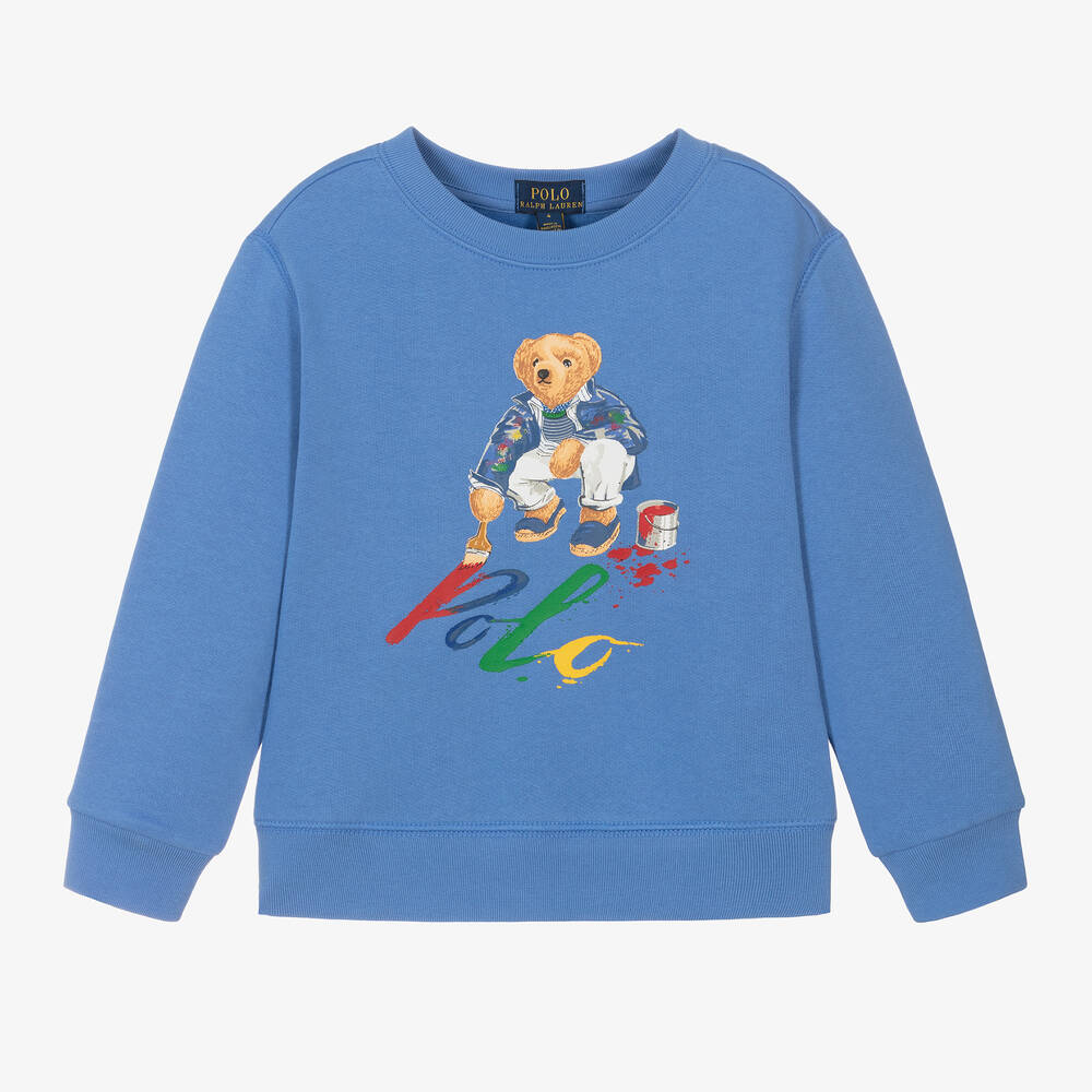 Ralph Lauren Boys Blue Cotton Polo Bear Sweatshirt Childrensalon Outlet