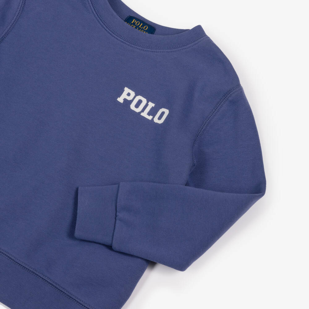 Ralph Lauren-Boys Blue Cotton Polo Logo Sweatshirt | Childrensalon Outlet