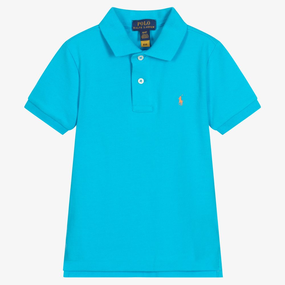 Polo Ralph Lauren - توب بولو قطن بيكيه لون أزرق تركواز للأولاد | Childrensalon