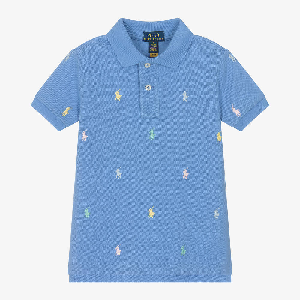 Ralph Lauren-Boys Blue Cotton Pony Logo Polo Shirt | Childrensalon Outlet