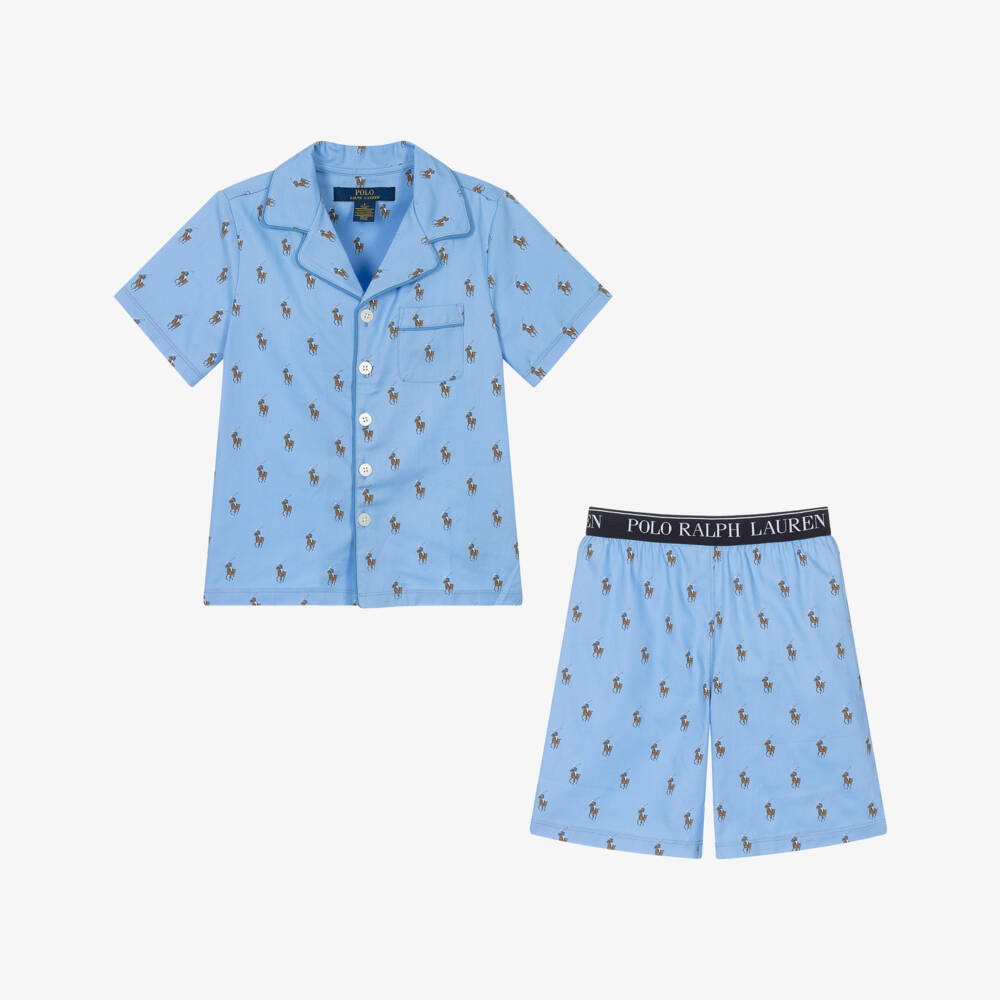 Ralph Lauren-Boys Blue Cotton Pony Short Pyjamas | Childrensalon Outlet