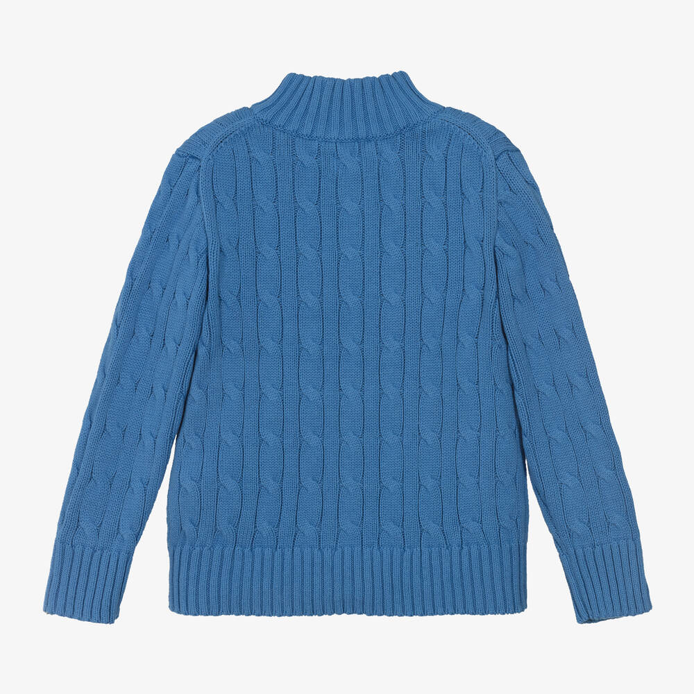 Ralph Lauren-Boys Blue Cotton Quarter Zip Jumper | Childrensalon Outlet