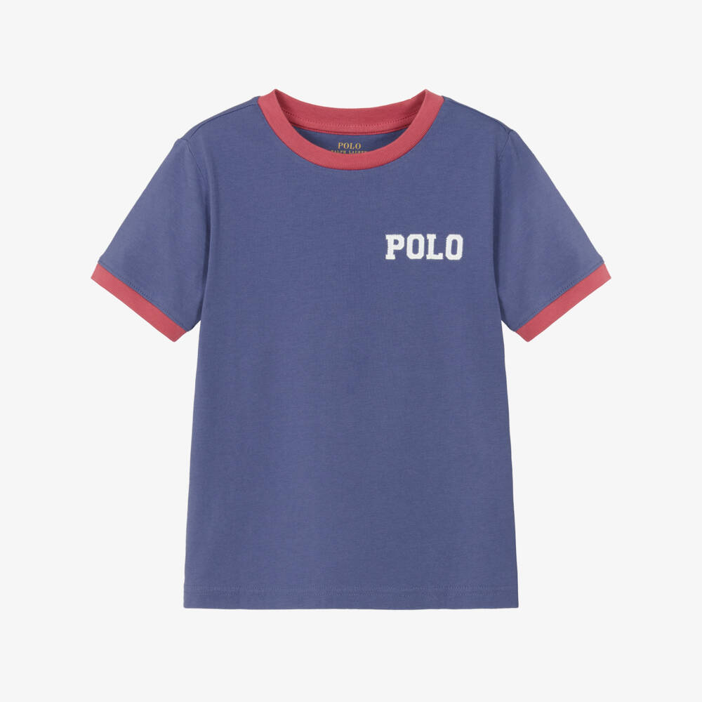 Ralph Lauren-Boys Blue Cotton Ringer T-Shirt | Childrensalon Outlet