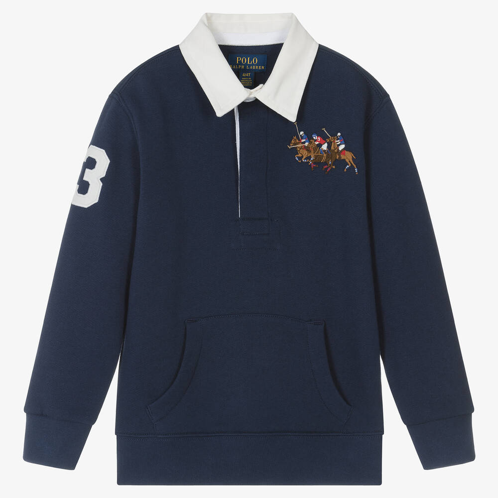 Ralph Lauren - Boys Blue Cotton Rugby Shirt | Childrensalon