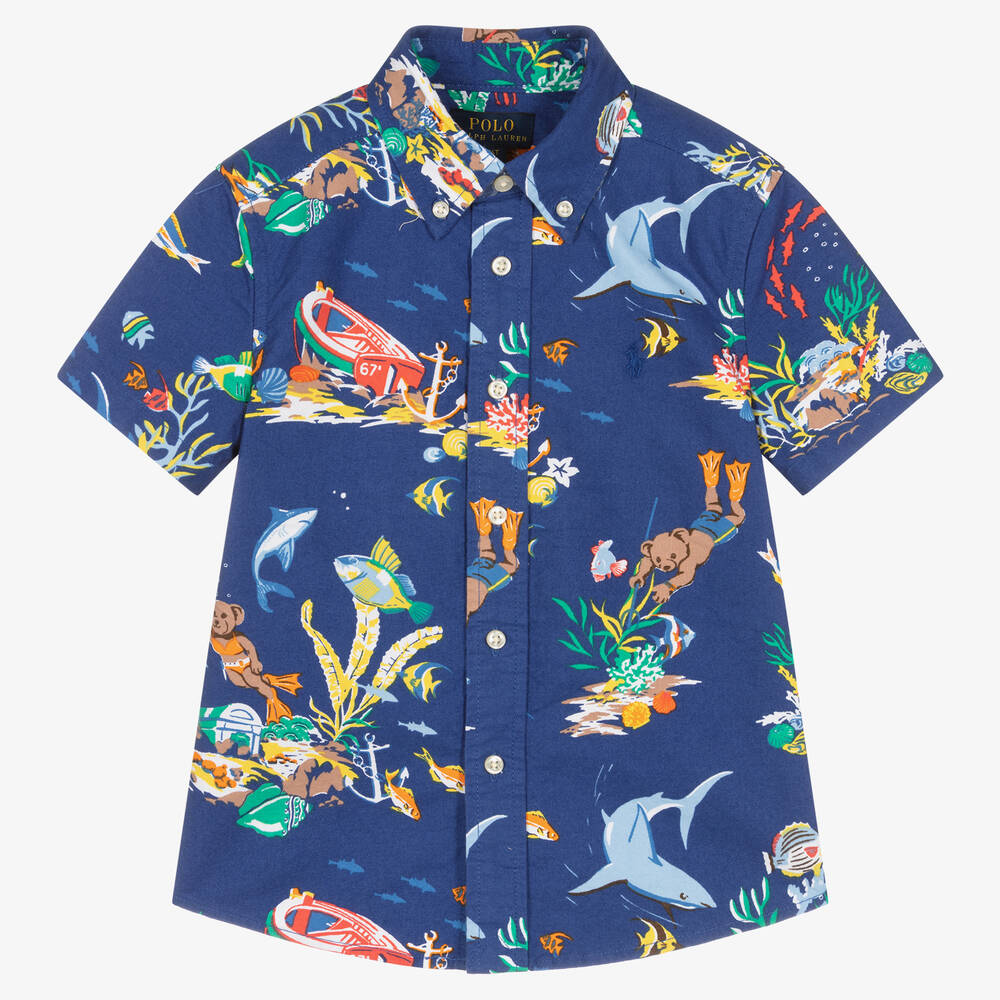Polo Ralph Lauren - قميص قطن لون أزرق للأولاد | Childrensalon