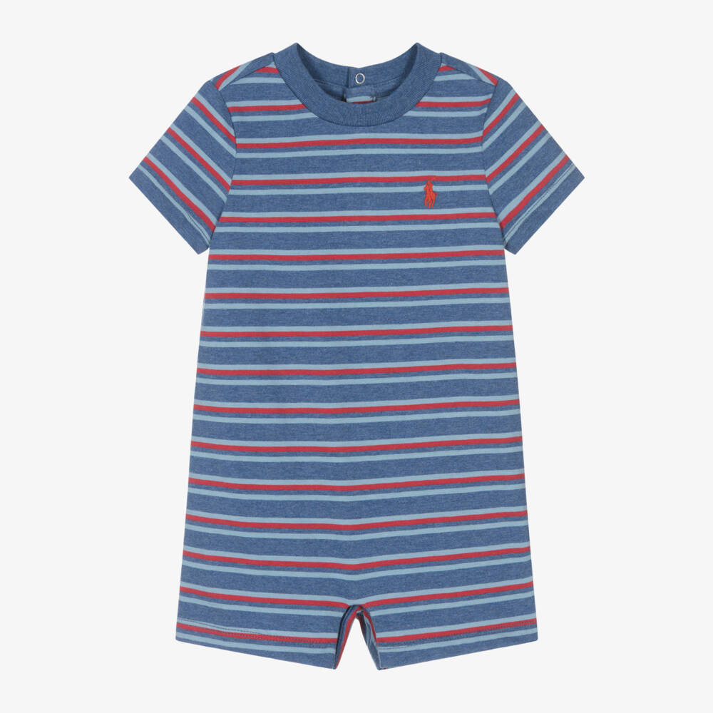 Ralph Lauren-Boys Blue Cotton Striped Romper | Childrensalon Outlet