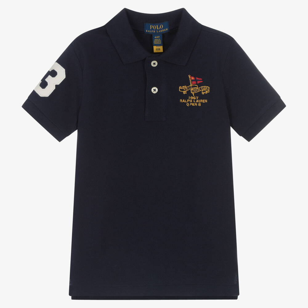 Polo Ralph Lauren - Boys Blue Cotton Yacht Club Logo Polo Shirt | Childrensalon