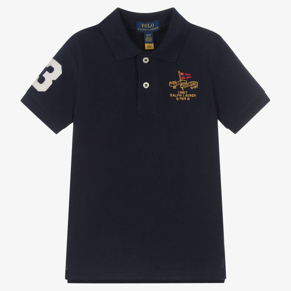 Polo Ralph Lauren - توب بولو قطن بيكيه لون كحلي للأولاد | Childrensalon