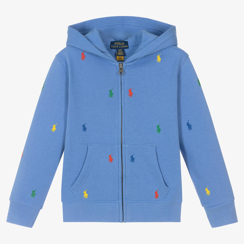 Polo Ralph Lauren - توب هودي بسحّاب قطن جيرسي لون أزرق للأولاد | Childrensalon