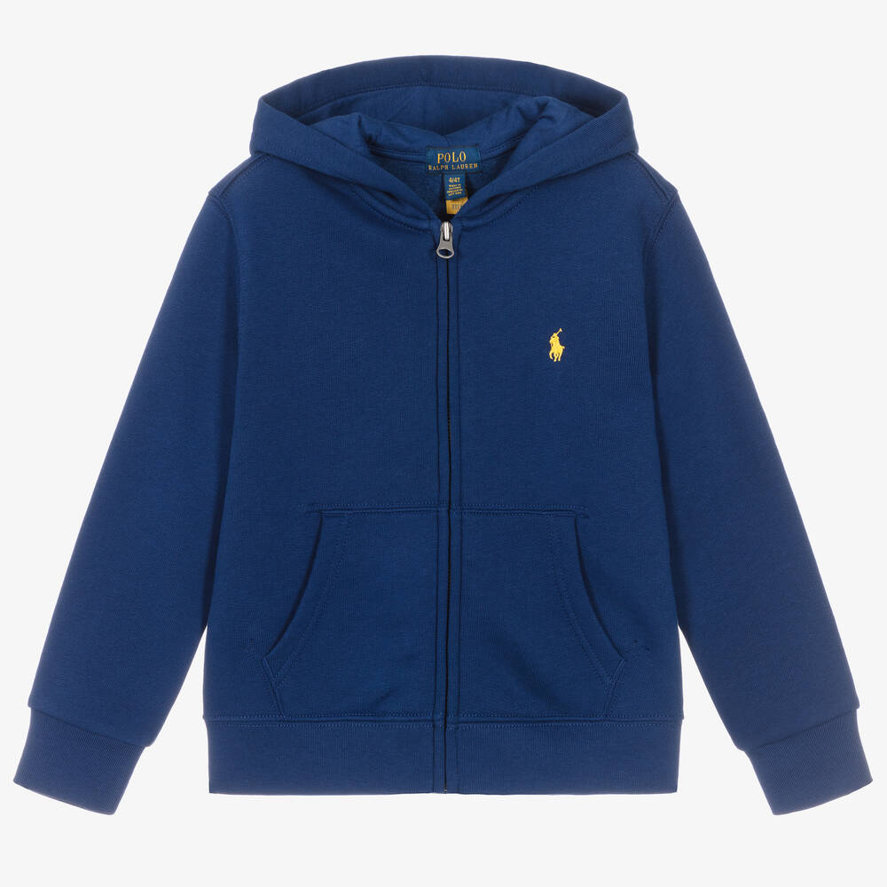 Ralph Lauren - Boys Blue Cotton Zip-Up Hoodie | Childrensalon