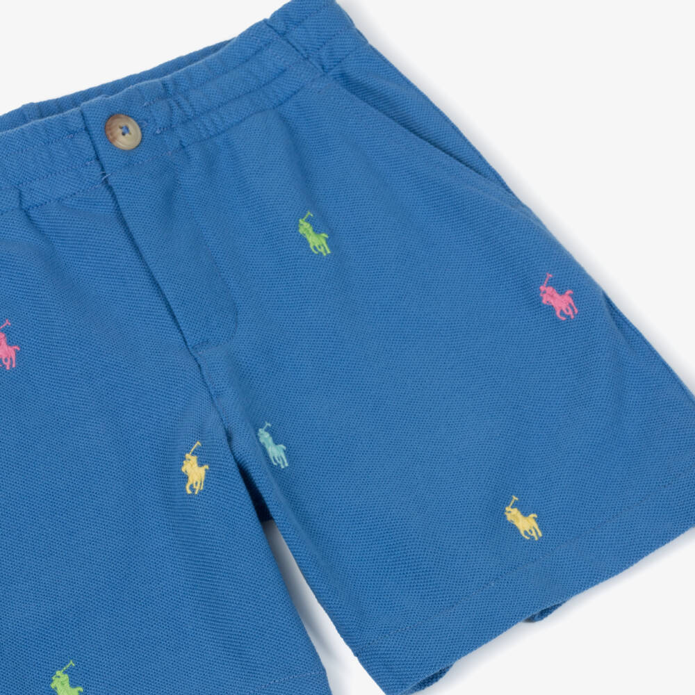 Ralph Lauren-Boys Blue Embroidered Polo Shorts | Childrensalon Outlet
